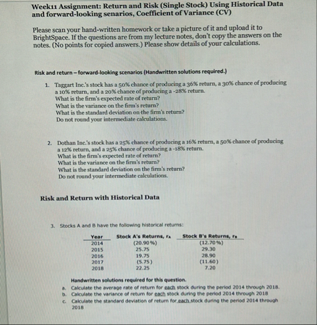 Week 1 1 Assignment: Return and Risk ( Single