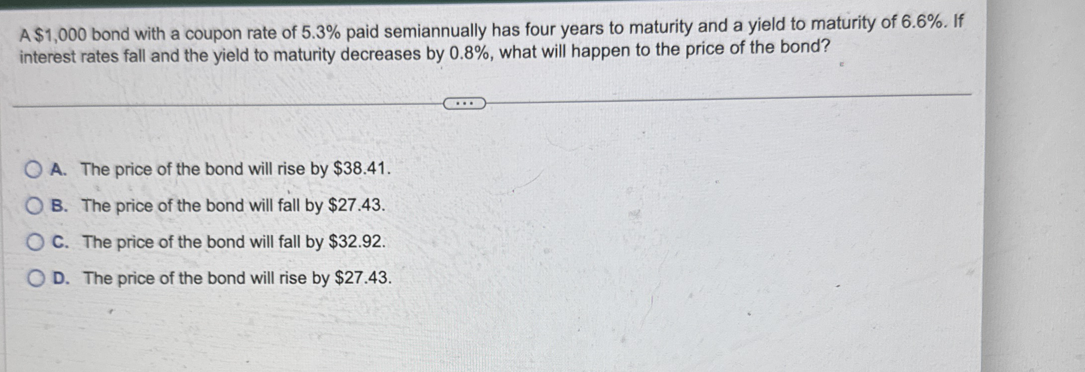 A $ 1 , 0 0 0 bond with a coupon rate of 5 . 3 %