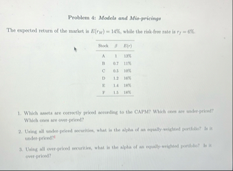 Problem 4 : Models and Mis - pricinge The
