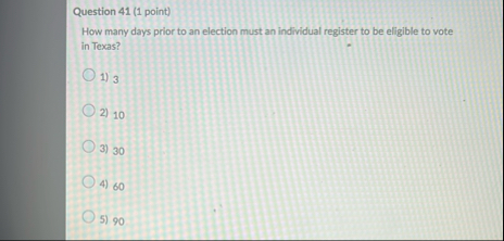 Question 4 1 ( 1 point ) How many days prior to
