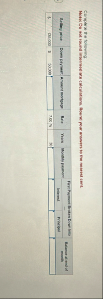 Complete the following: Note: Do not round