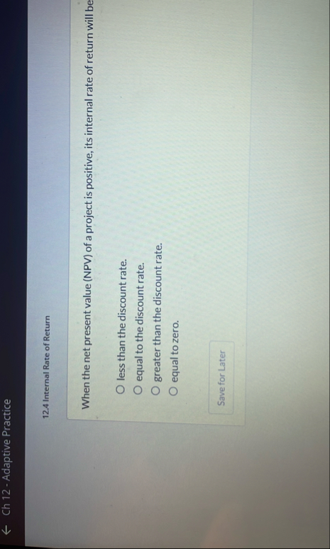 Ch 1 2 - Adaptive Practice 1 2 . 4 Internal Rate