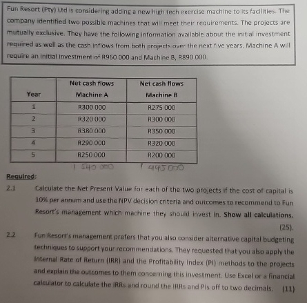 Fun Resort ( Pty ) Ltd is considering adding a