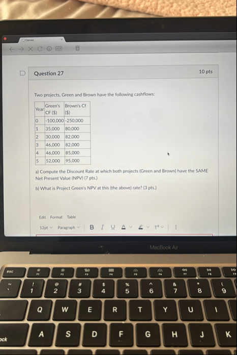 Question 2 7 1 0 pts Two projects, Green and