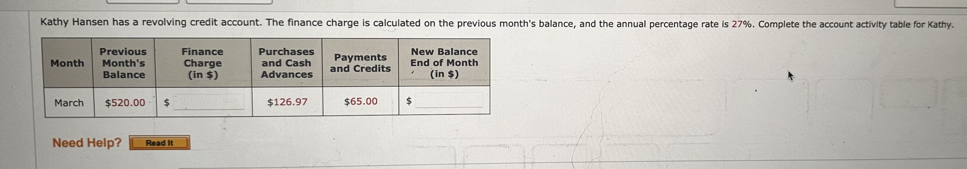 \ table [ [ Month , Previous Month's
