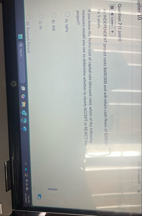 apter 1 0 0 : 0 7 1 0 elapsed Question 7 ( 1