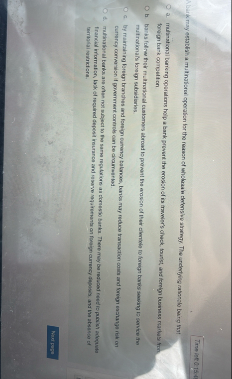 Time left 0 : 1 5 : 4 2 A bank may establish a