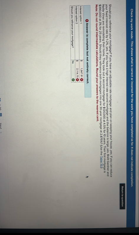 Check my work mode : This shows what is correct
