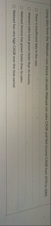 Using data from the Walmart case please calculate