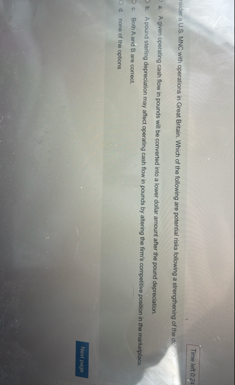 Time left 0 : 2 4 nsider a U . S . MNC with