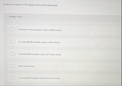 A return on equity of 1 7 % implies which of the