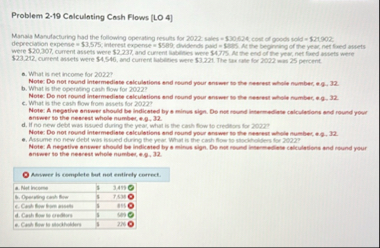 Problem 2 - 1 9 Colculating Cosh Flows [ LO 4 ]