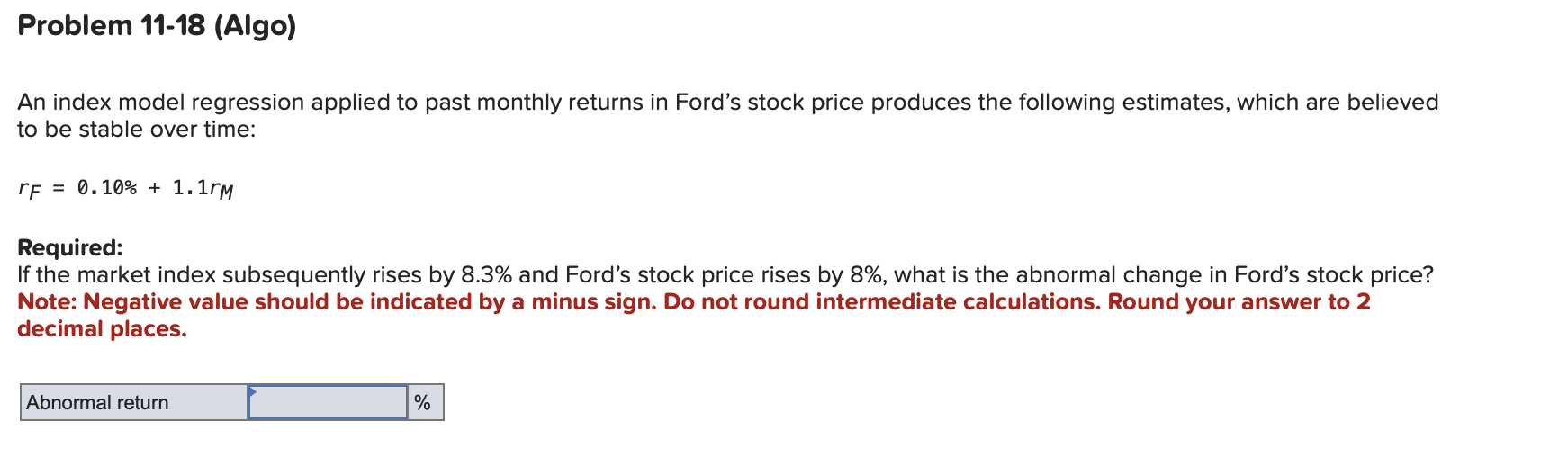Problem 1 1 - 1 8 ( Algo ) An index model