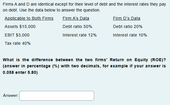 Firms A and D are identical except for their