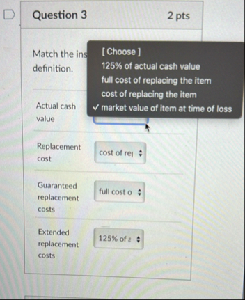 Question 3 2 pts Match the ins [ Choose ]