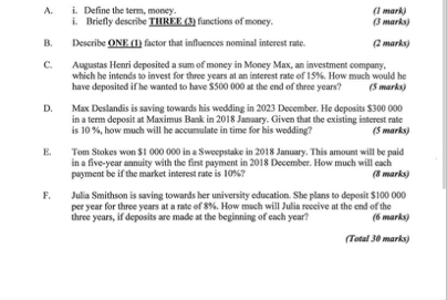 A . i . Define the term, money. i . Briefly