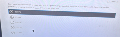 Cody has a portfolio with an average return of 1