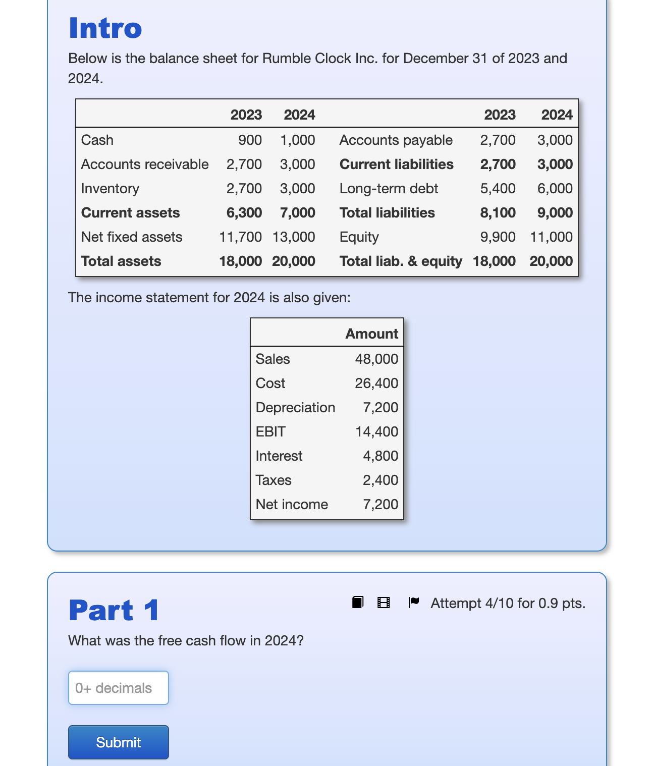 Below is the balance sheet for Rumble Clock Inc.
