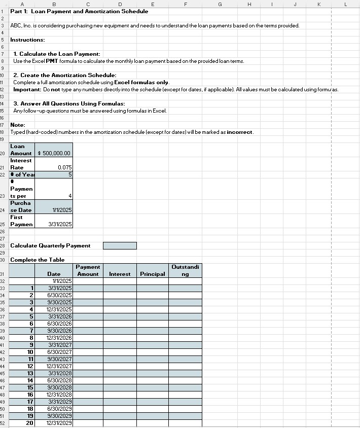 Part 1 : Loan Payment and Amortization Schedule \