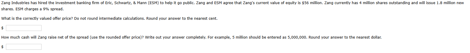 shares. ESM charges a \ ( 9 \ % \ ) spread. What