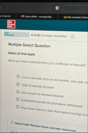 4 of 2 2 Concepts completed Multiple Select