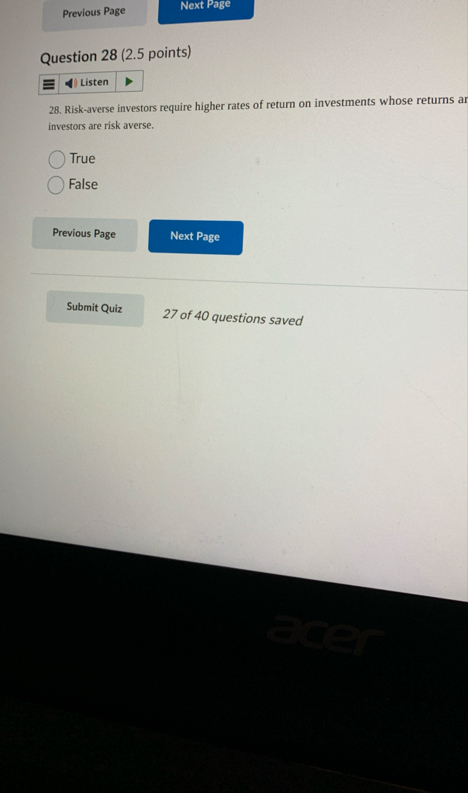 Question 2 8 ( 2 . 5 points ) 2 8 . Risk - averse