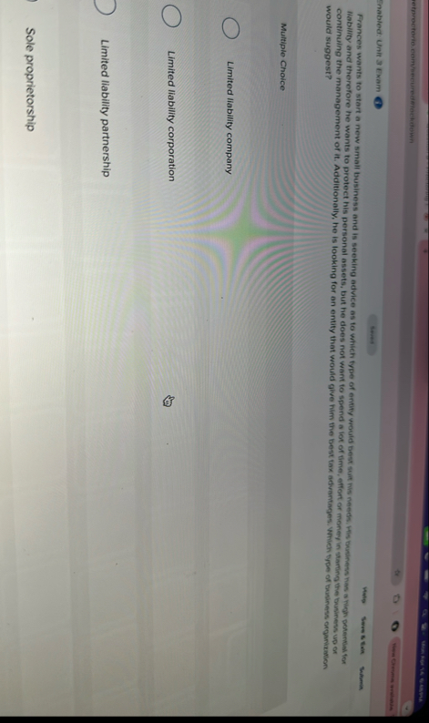 Enabled: Unit 3 Exam Wability and therefore he