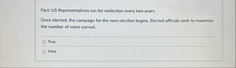 Fact: US Representatives run for reelection every