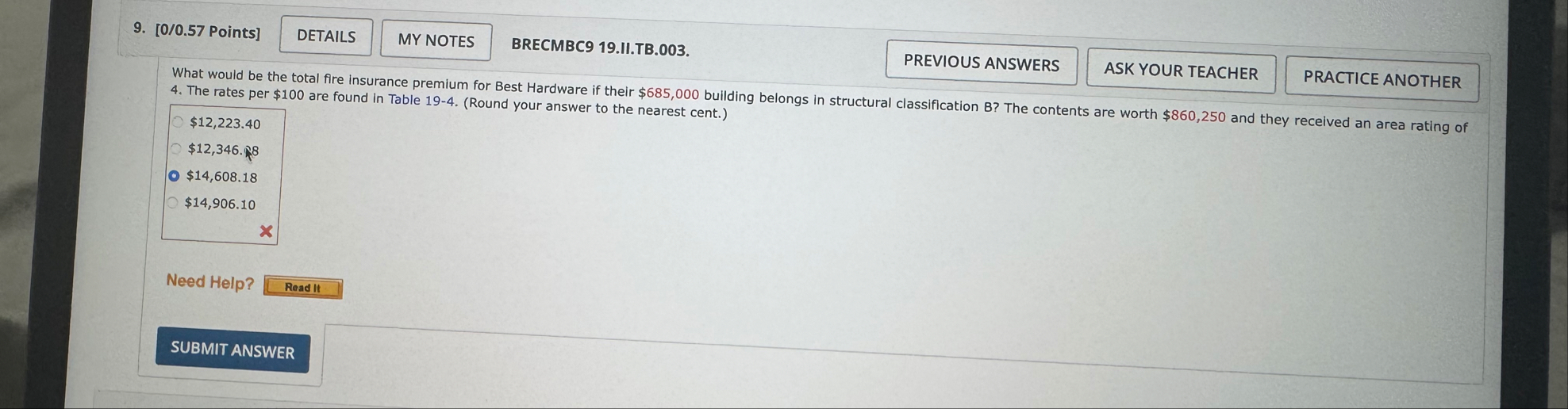 [ 0 / 0 . 5 7 Points ] BRECMBC 9 1 9 . II . TB .