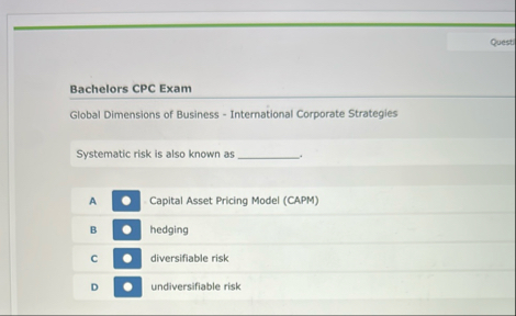 Quest Bachelors CPC Exam Global Dimensions of