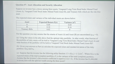 Question # 7 : Asset Allocation and Security