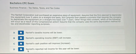 Bachelors CPC Exam Business Finance - Tax Rates,