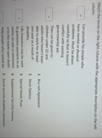 Match the terms on the right column with the