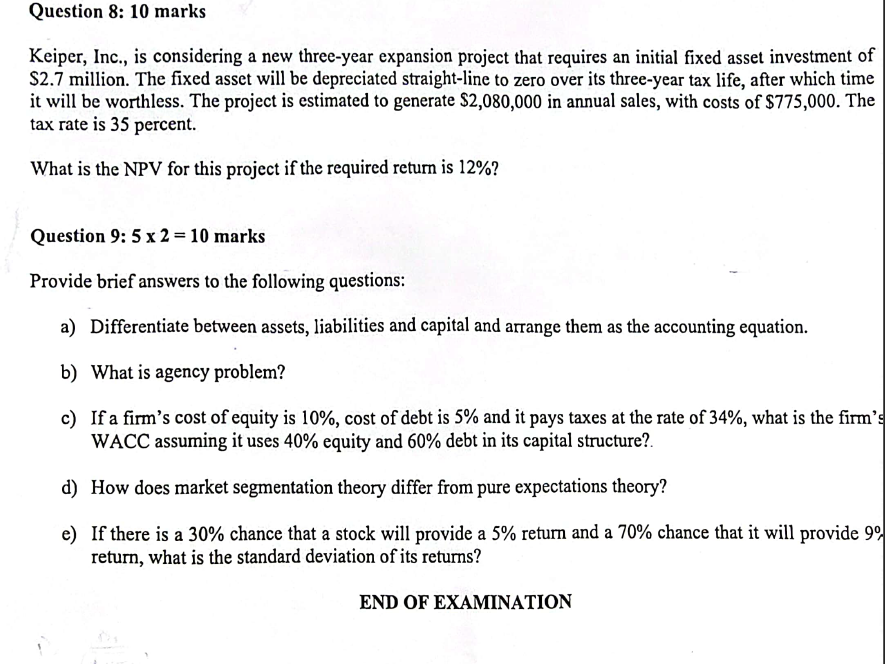 Question 8 : 1 0 marks Keiper, Inc., is
