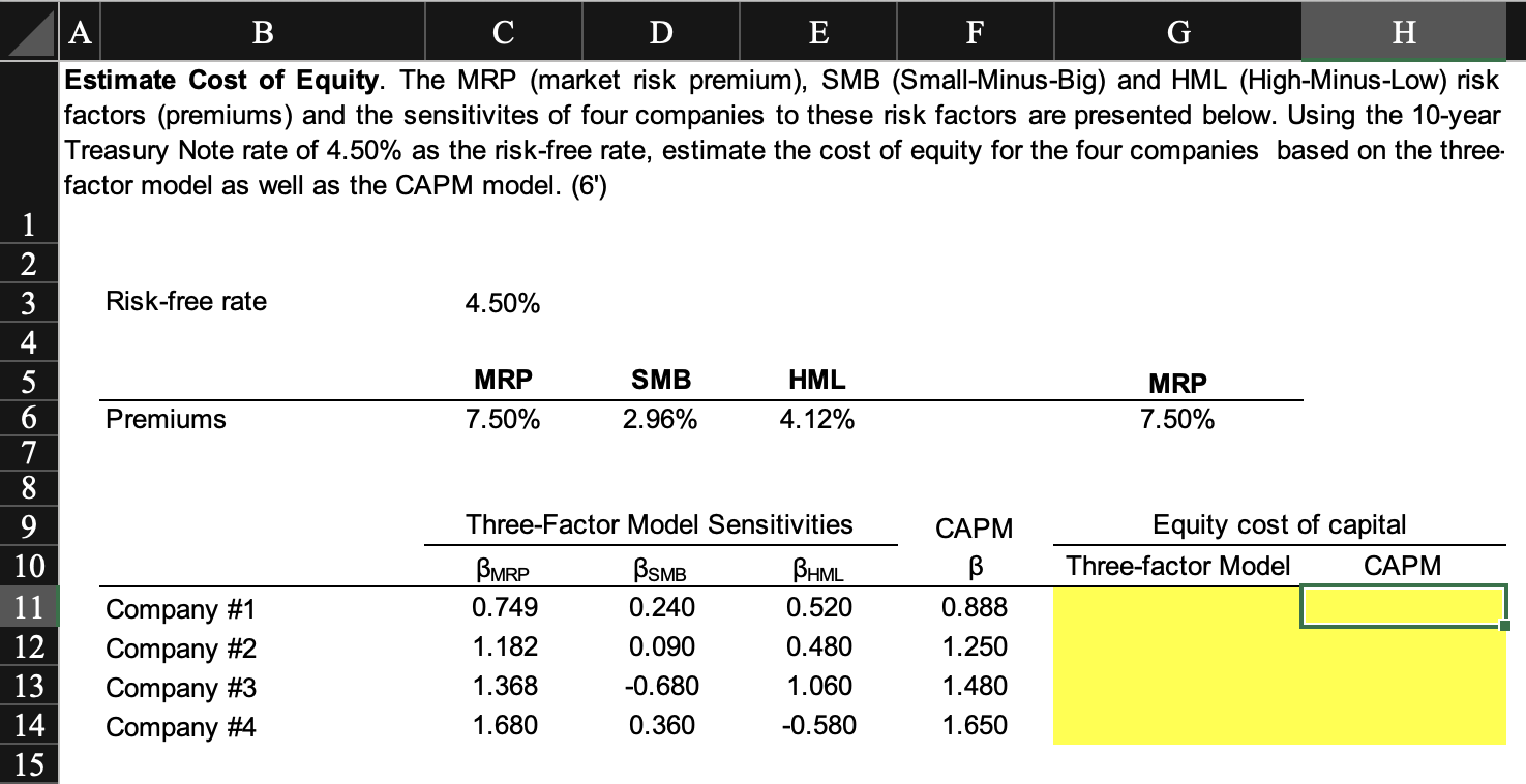 please use excel, and please use cell references.