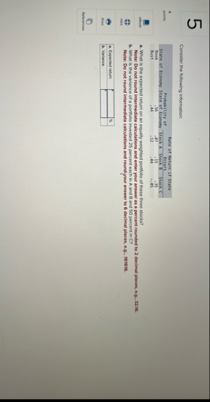 Consider the following information: 4 points \