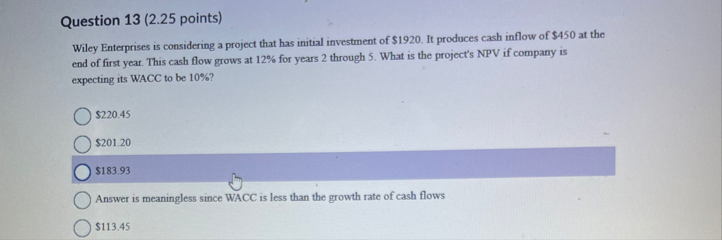 Question 1 3 ( 2 . 2 5 points ) Wiley Enterprises