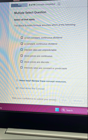 8 of 1 9 Concepts completed ( i ) Multiple Select