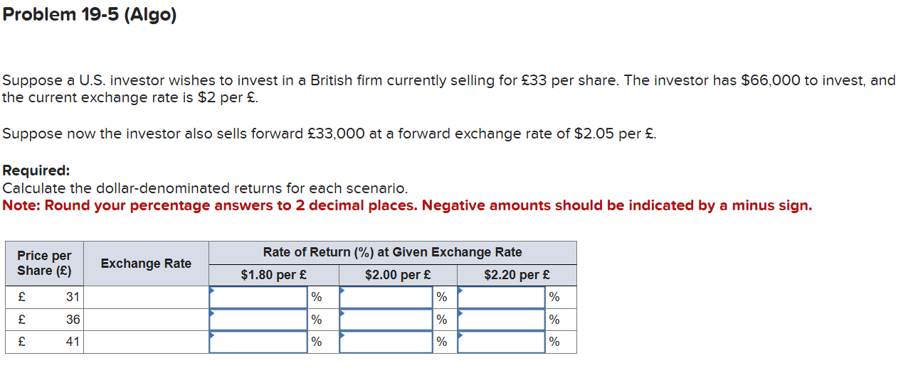 Problem 1 9 - 5 ( Algo ) Suppose a U . S .