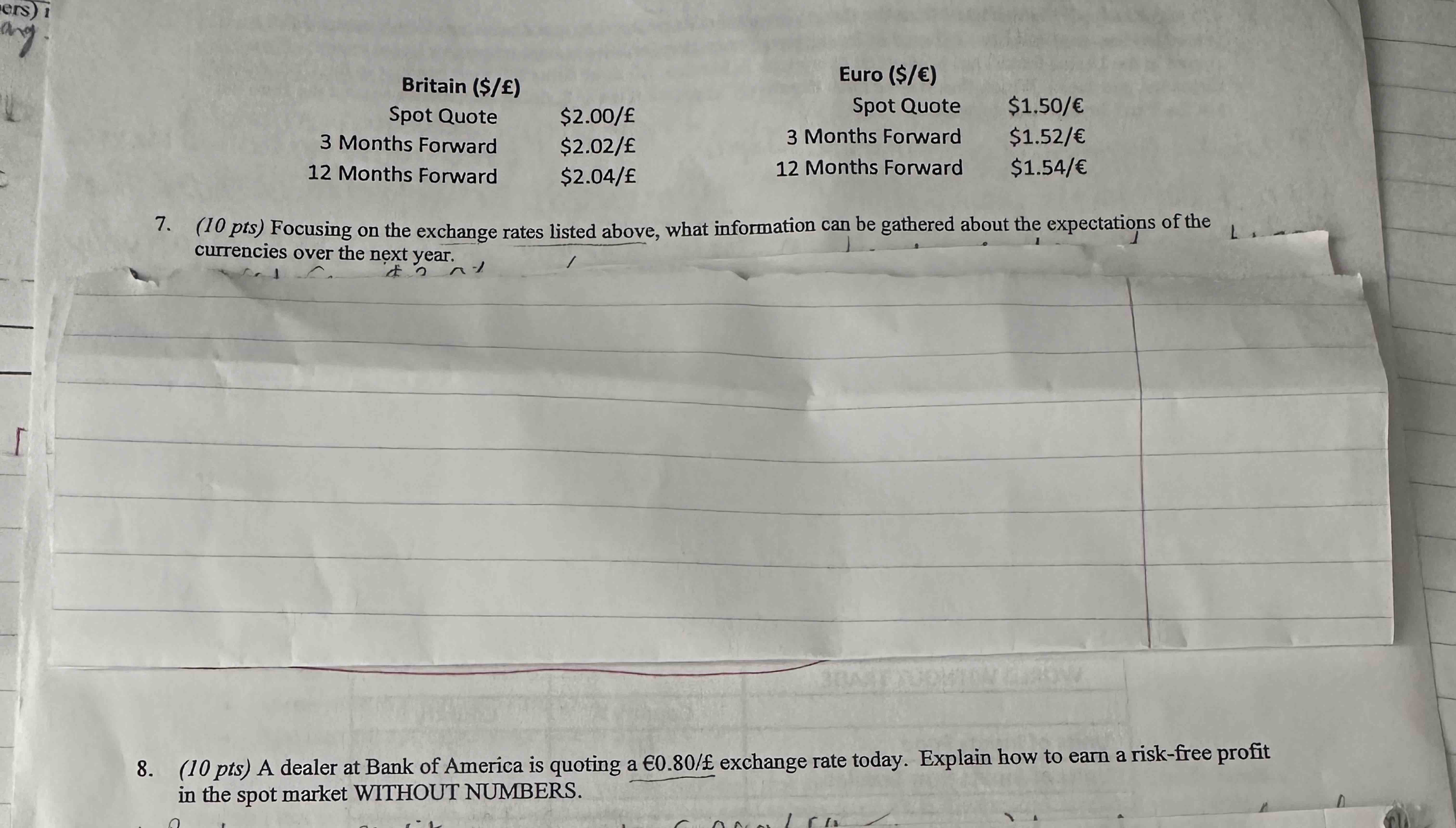 7 . ( 1 0 pts ) Focusing on the exchange rates