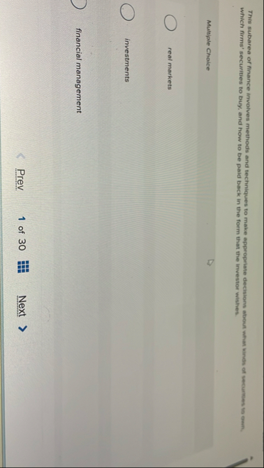 This subarea of finance involves methods and