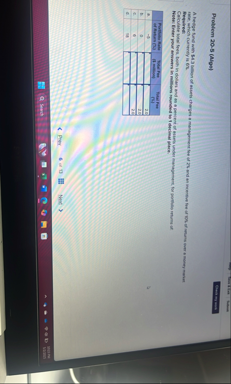 Problem 2 0 - 5 ( Algo ) A hedge fund with $ 4 .
