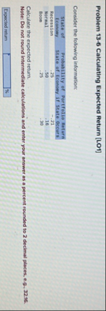 Problem 1 3 - 6 Caiculating Expected Return [ LO