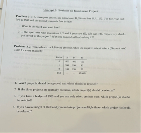 Concept 3 ! Evaluate an Investment Project