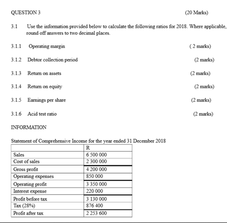 QUESTION 3 ( 2 0 Marks ) 3 . 1 Use the