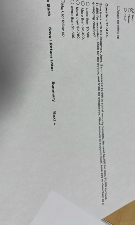 Two. Three. Four. Mark for follow up Question 1 7
