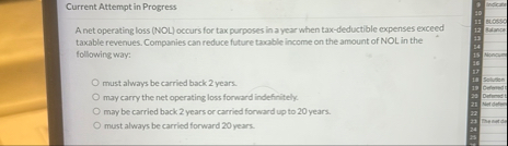 Current Attempt in Progress A net operating loss