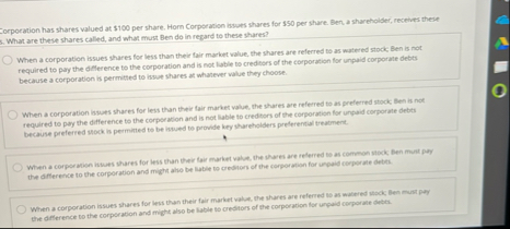 Eorpocation has shares valued at $ 1 0 0 per