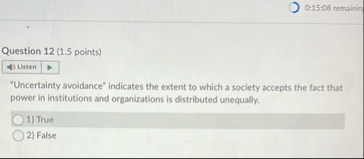 0 : 1 5 : 0 8 remainin Question 1 2 ( 1 . 5