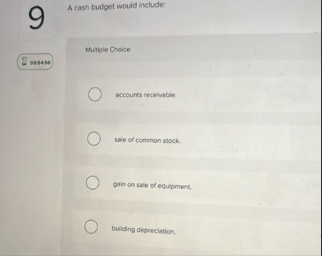 A cash budget would include: Multiple Choice 0 0